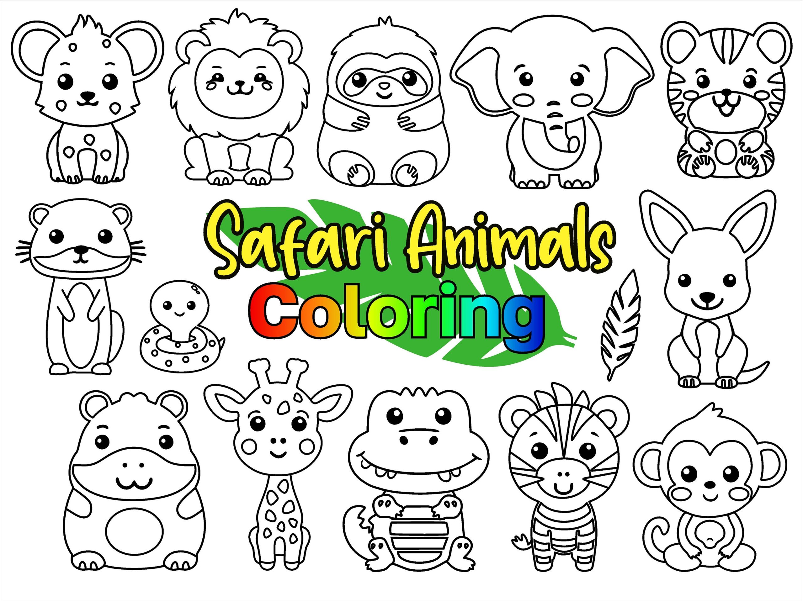 13 Safari Animals Coloring Pages For Kids Kids Party Games Safari Animals Monkey Lion Elephant Commercial Use Instant Download Etsy