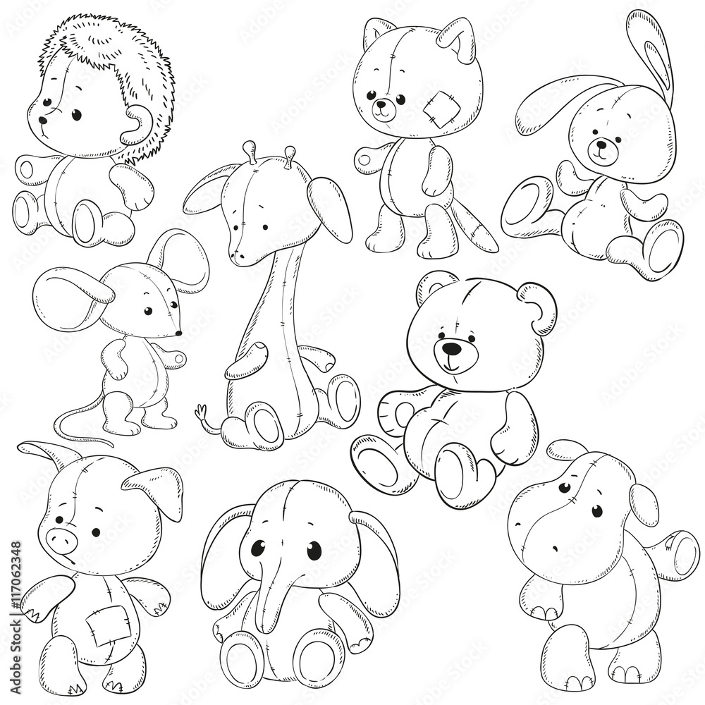 A Collection Of Stuffed Animals Soft Toys Coloring Books Stock Vector Adobe Stock