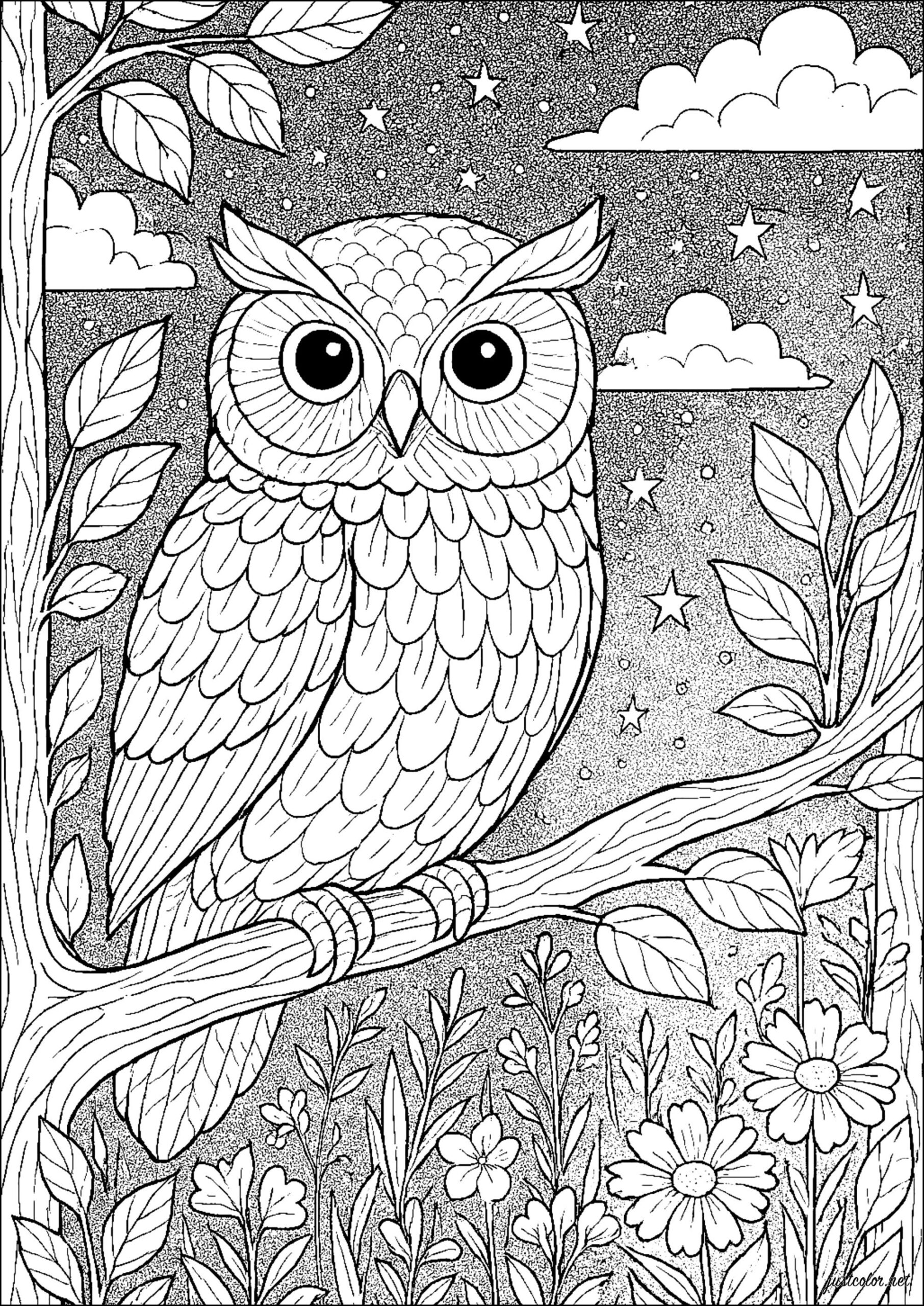 A Vigilant Owl Under A Starry Sky Owl Coloring Pages For Adults A Vigilant Owl Under A Starry Sky Owl Coloring Pages For Adults
