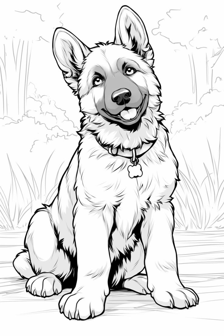 Adorable German Shepherd Puppy Coloring Book Page  Adorable German Shepherd Puppy Coloring Book Page