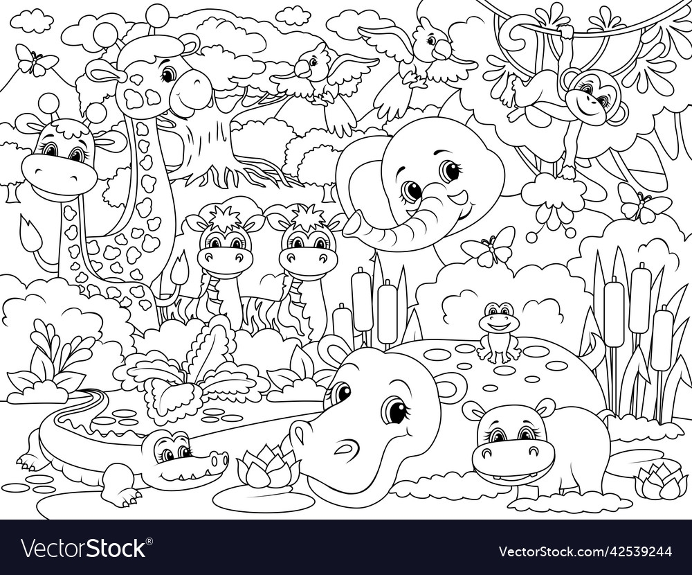 African Animals Cartoon Coloring Page Outline Vector Image African Animals Cartoon Coloring Page Outline Vector Image