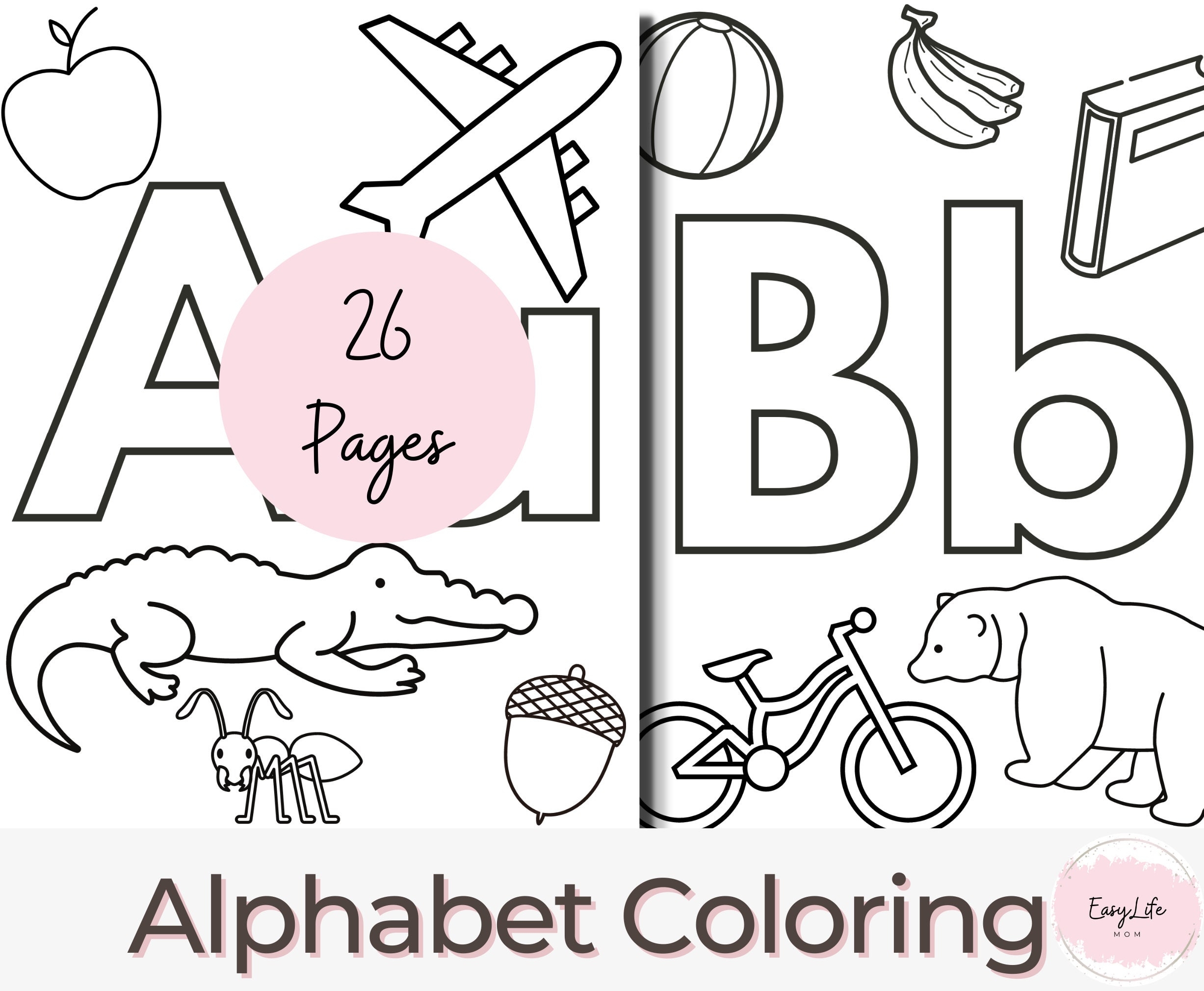 Alphabet Coloring Pages 26 ABC Printables PDF Download Etsy