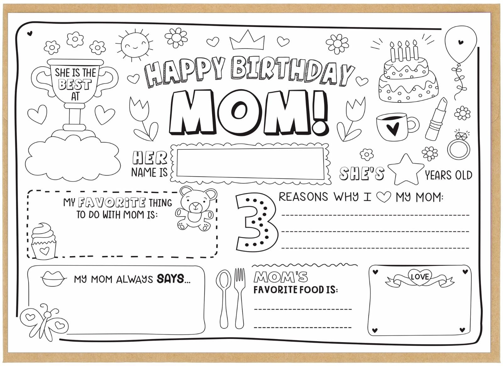 Amazon CJ M Happy Birthday Mom Coloring Page All About Mom Fill In Template Mother s Birthday Activity Mom s Birthday Card For Kids Perfect Craft Gift From Kids For Mother s Birthday  Amazon CJ M Happy Birthday Mom Coloring Page All About Mom Fill In Template Mother s Birthday Activity Mom s Birthday Card For Kids Perfect Craft Gift From Kids For Mother s Birthday