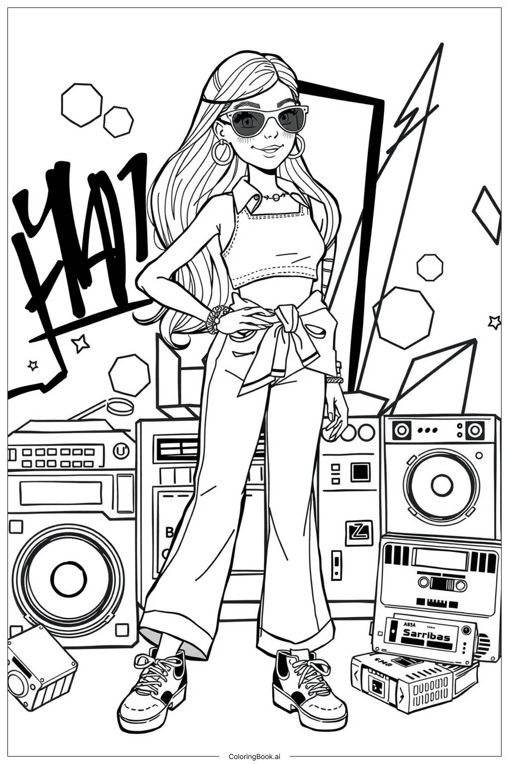 Barbie As A Retro 90s Fashion Icon Coloring Page Free PDF PNG Printable  Barbie As A Retro 90s Fashion Icon Coloring Page Free PDF PNG Printable