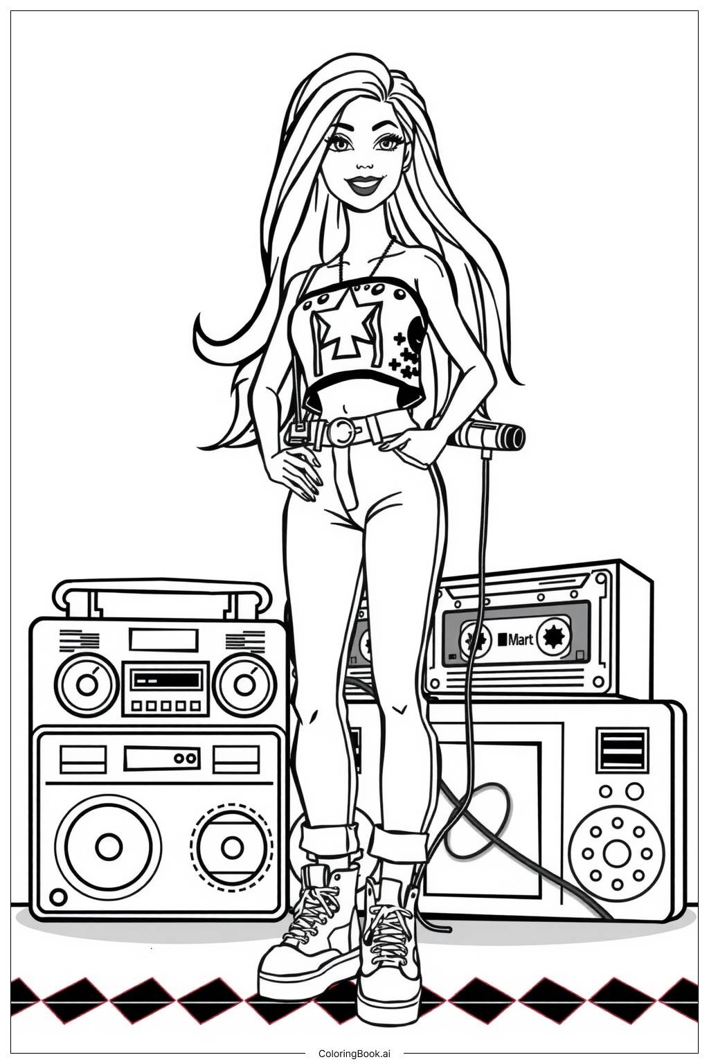 Barbie As A Retro 90s Fashion Icon Coloring Page Free PDF PNG Printable