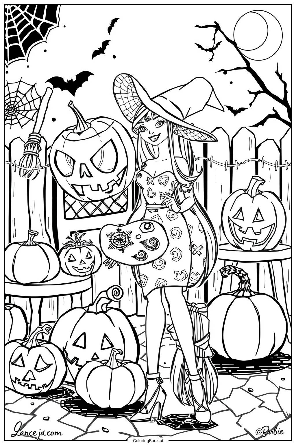 Barbie Halloween Pumpkin Decorating Coloring Page Free PDF PNG Printable  Barbie Halloween Pumpkin Decorating Coloring Page Free PDF PNG Printable