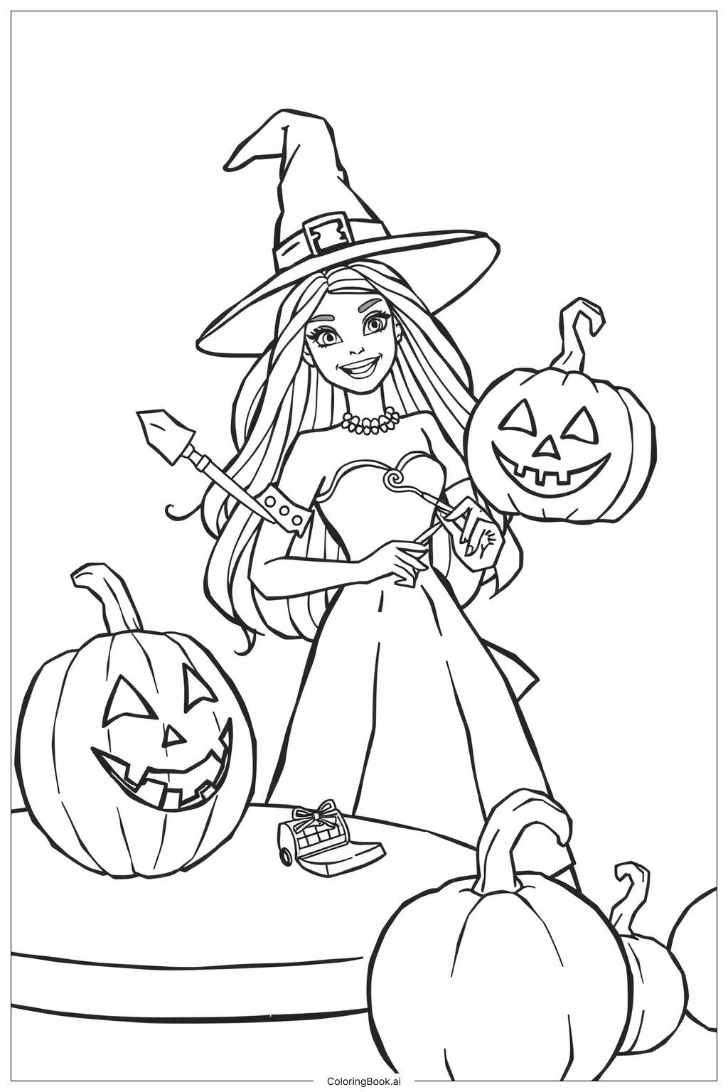 Barbie Halloween Pumpkin Decorating Coloring Page Free PDF PNG Printable  Barbie Halloween Pumpkin Decorating Coloring Page Free PDF PNG Printable
