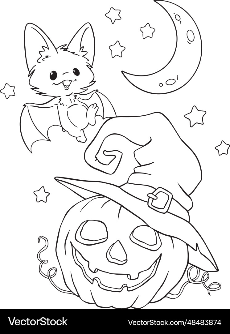 Bat And Pumpkin Halloween Coloring Page Vector Image Bat And Pumpkin Halloween Coloring Page Vector Image