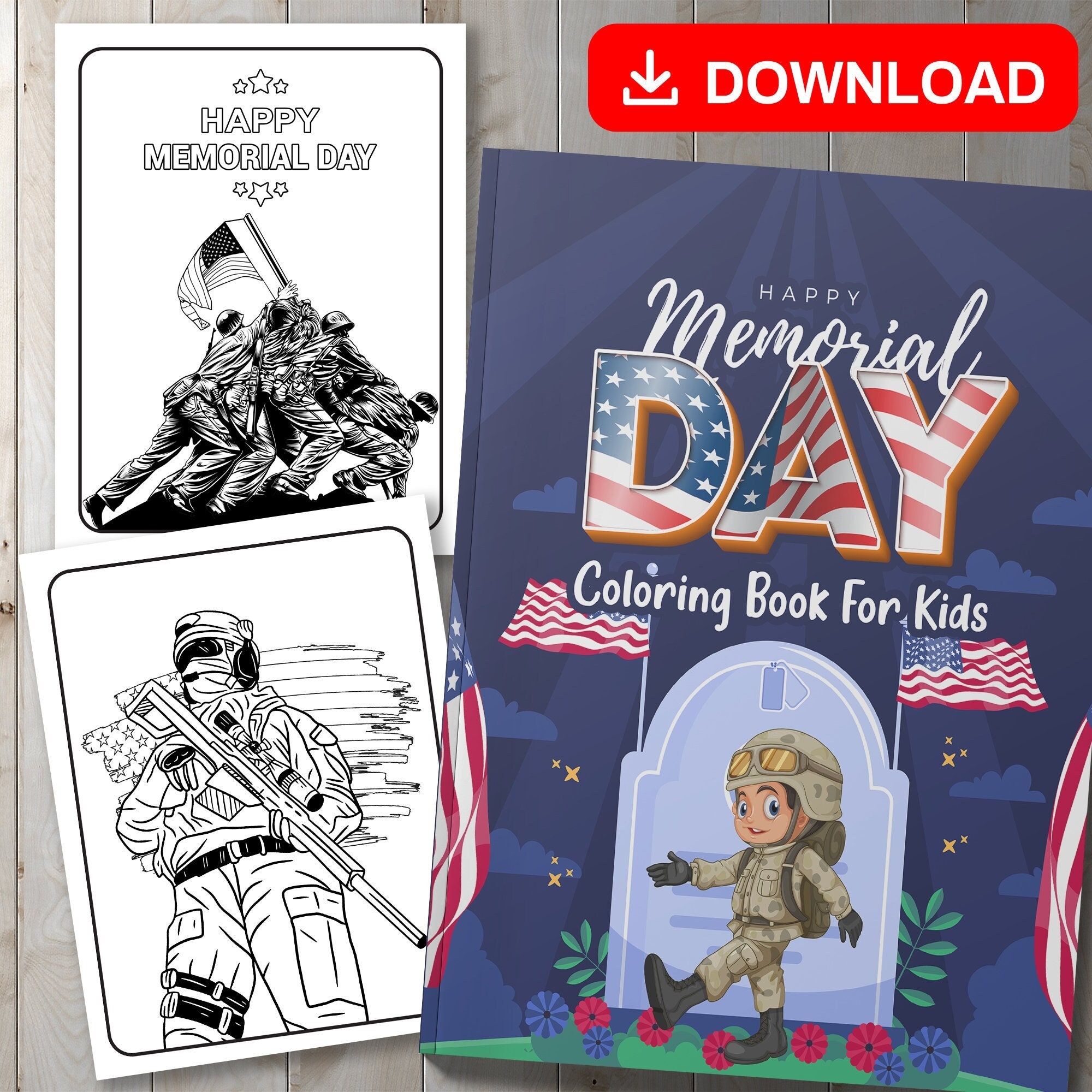 BEST VALUE Happy Memorial Day Coloring Book For Kids Instant Download Patriotic Activity To Commemorate Fallen Heroes Memorial Gift Etsy