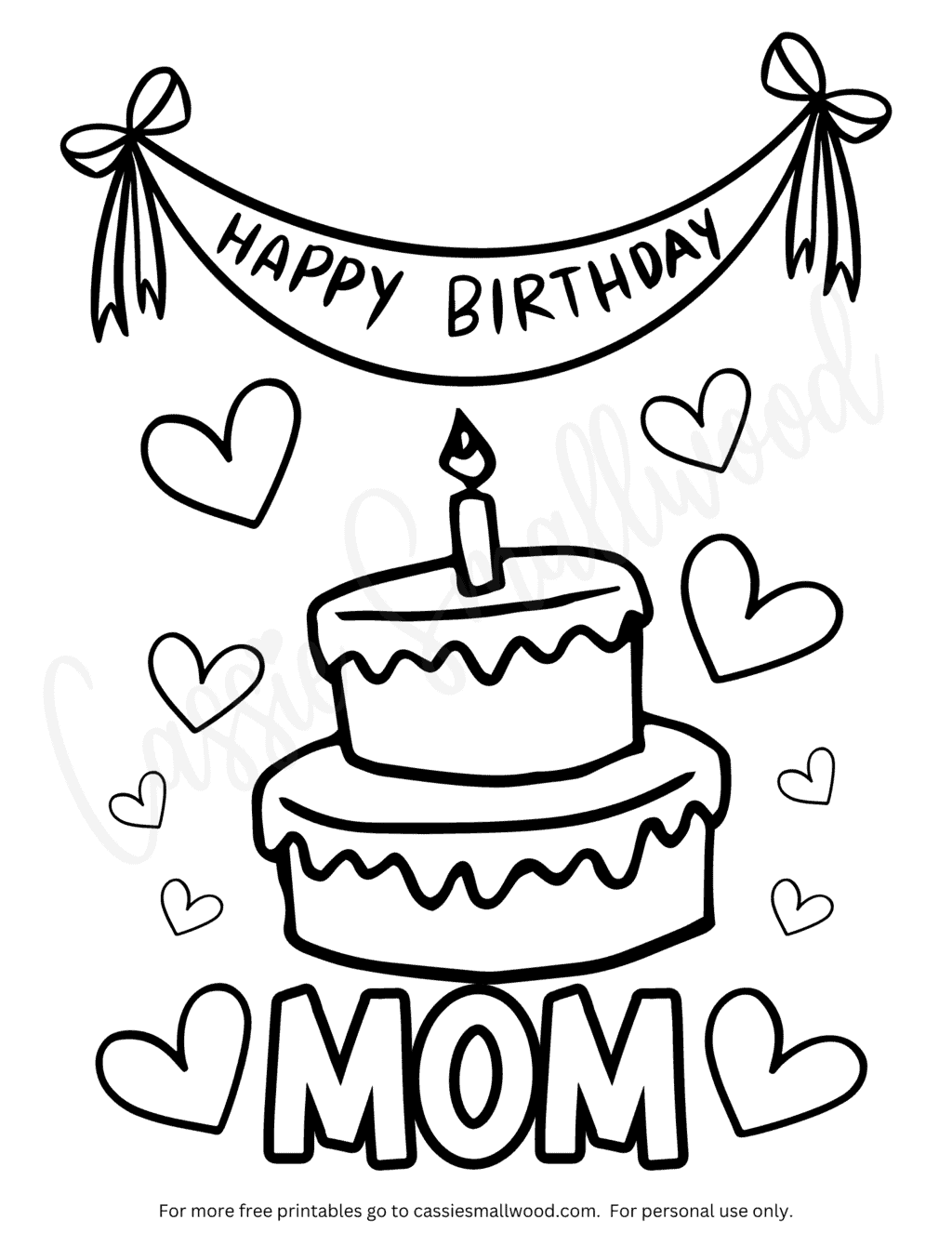 Birthday Cake Happy Birthday Mom Coloring Page Cassie Smallwood