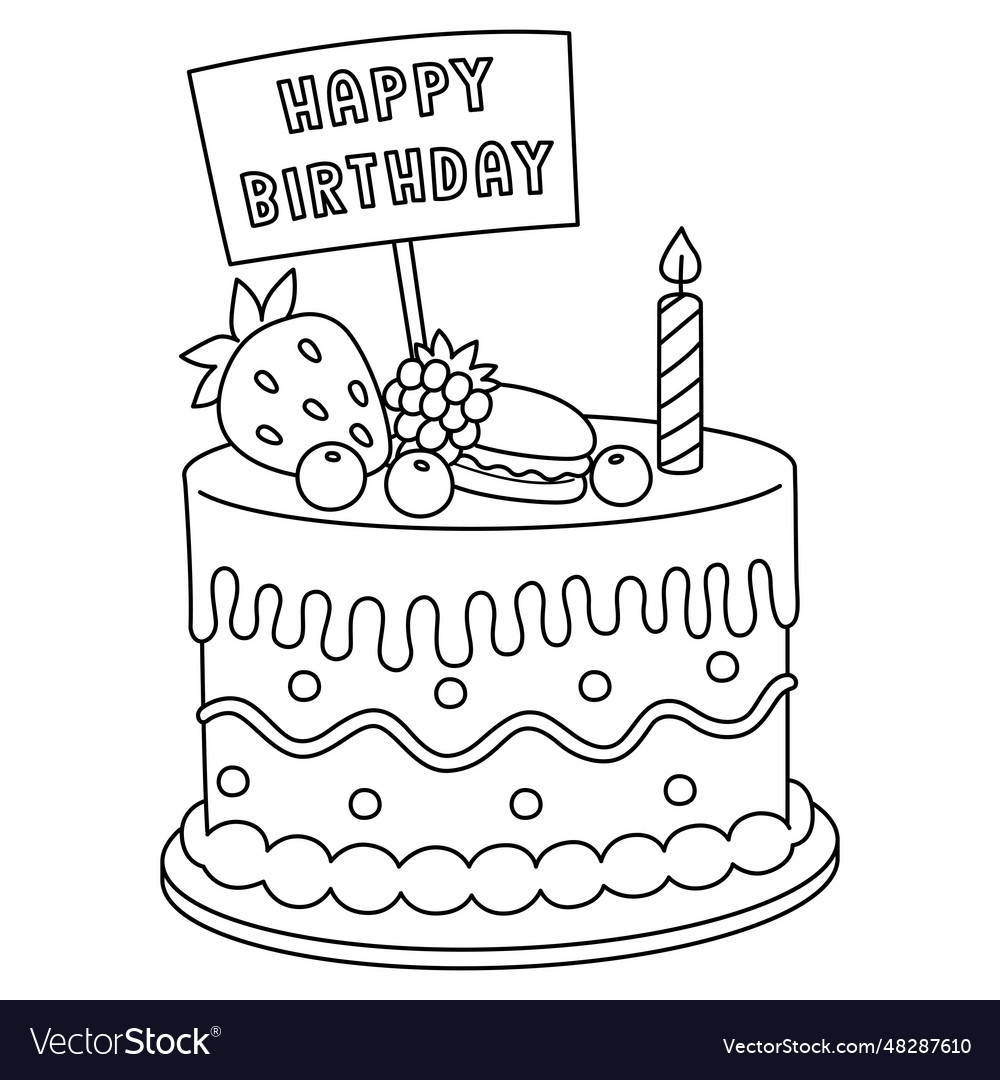 Birthday Cake Isolated Coloring Page For Kids Vector Image Birthday Cake Isolated Coloring Page For Kids Vector Image