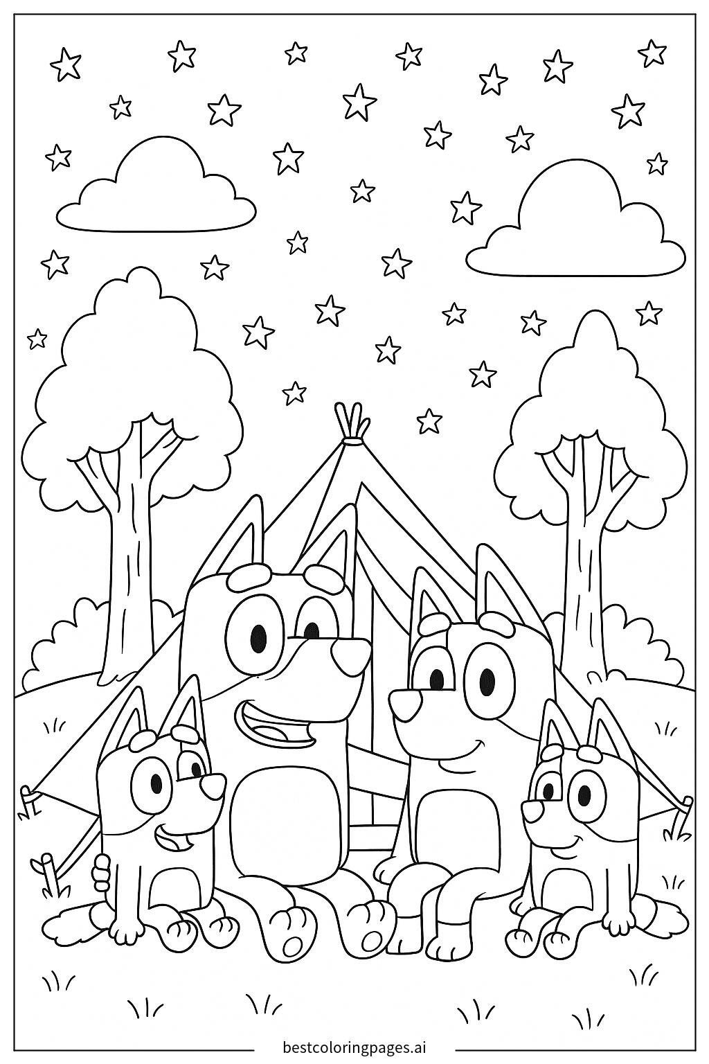 Bluey And Family Camping Under The Stars Coloring Page Free Printable BestColoringPages AI Bluey And Family Camping Under The Stars Coloring Page Free Printable BestColoringPages AI