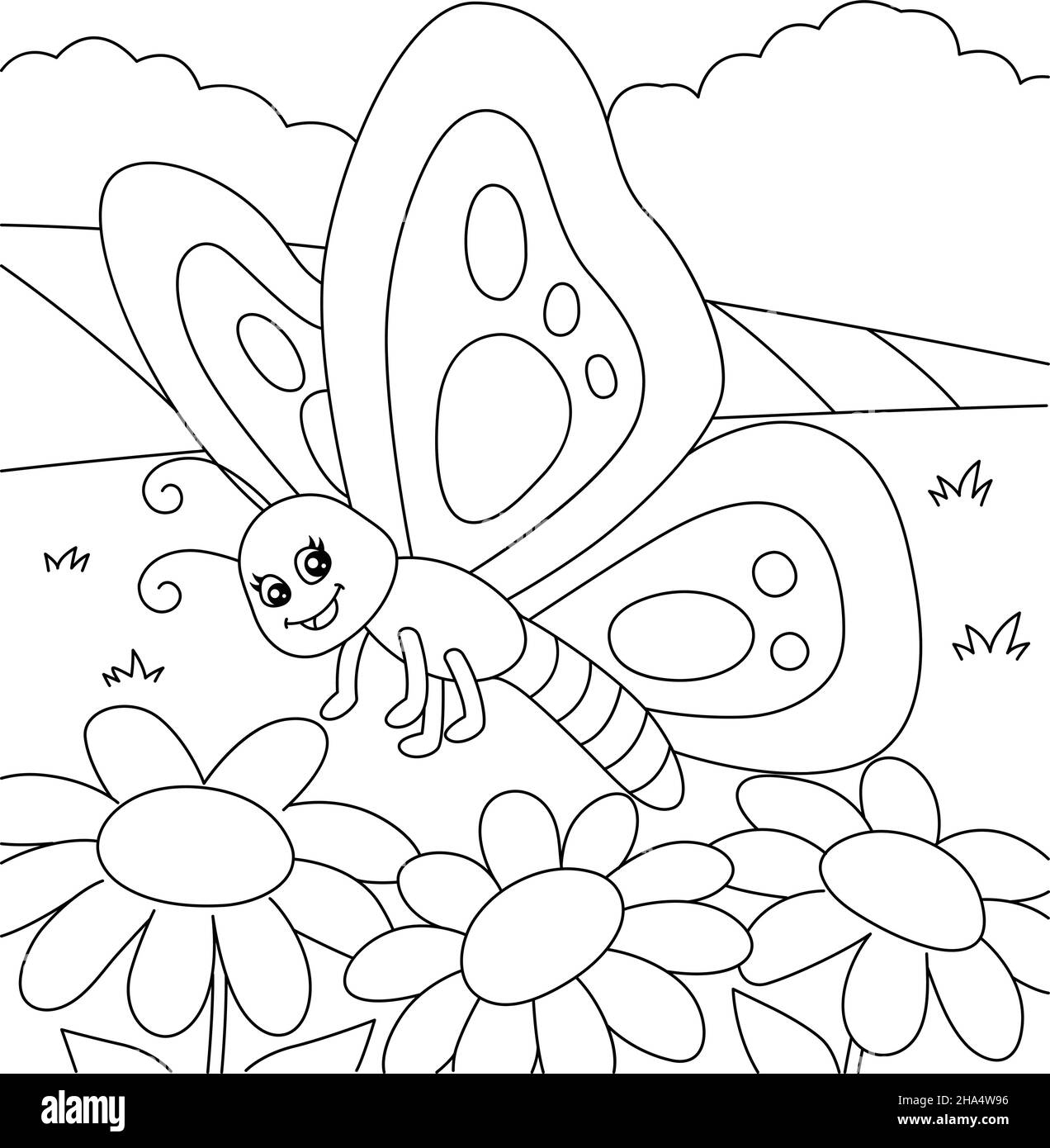 Butterfly Coloring Page For Kids Stock Vector Image Art Alamy