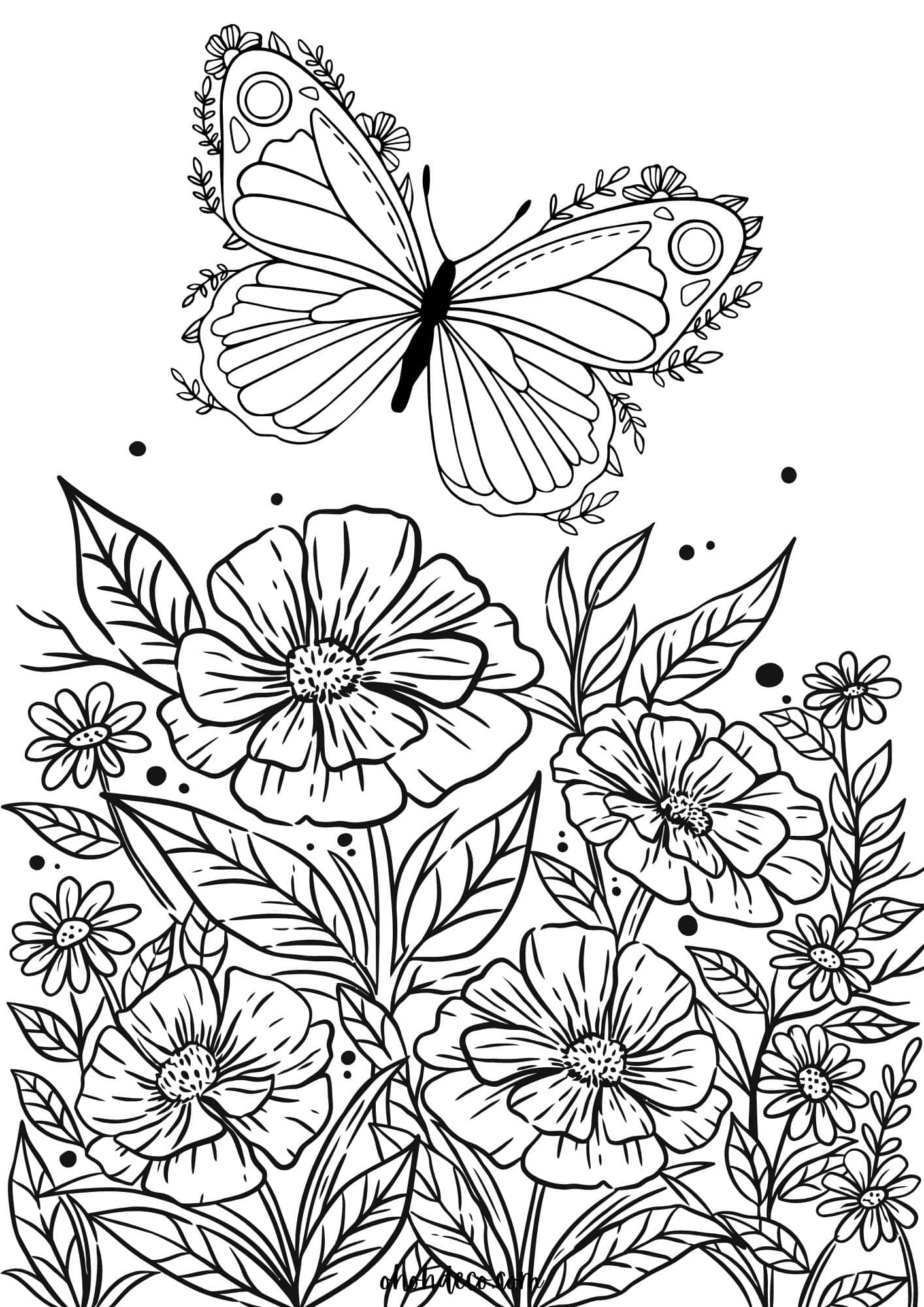 colouring pages of flowers and butterflies