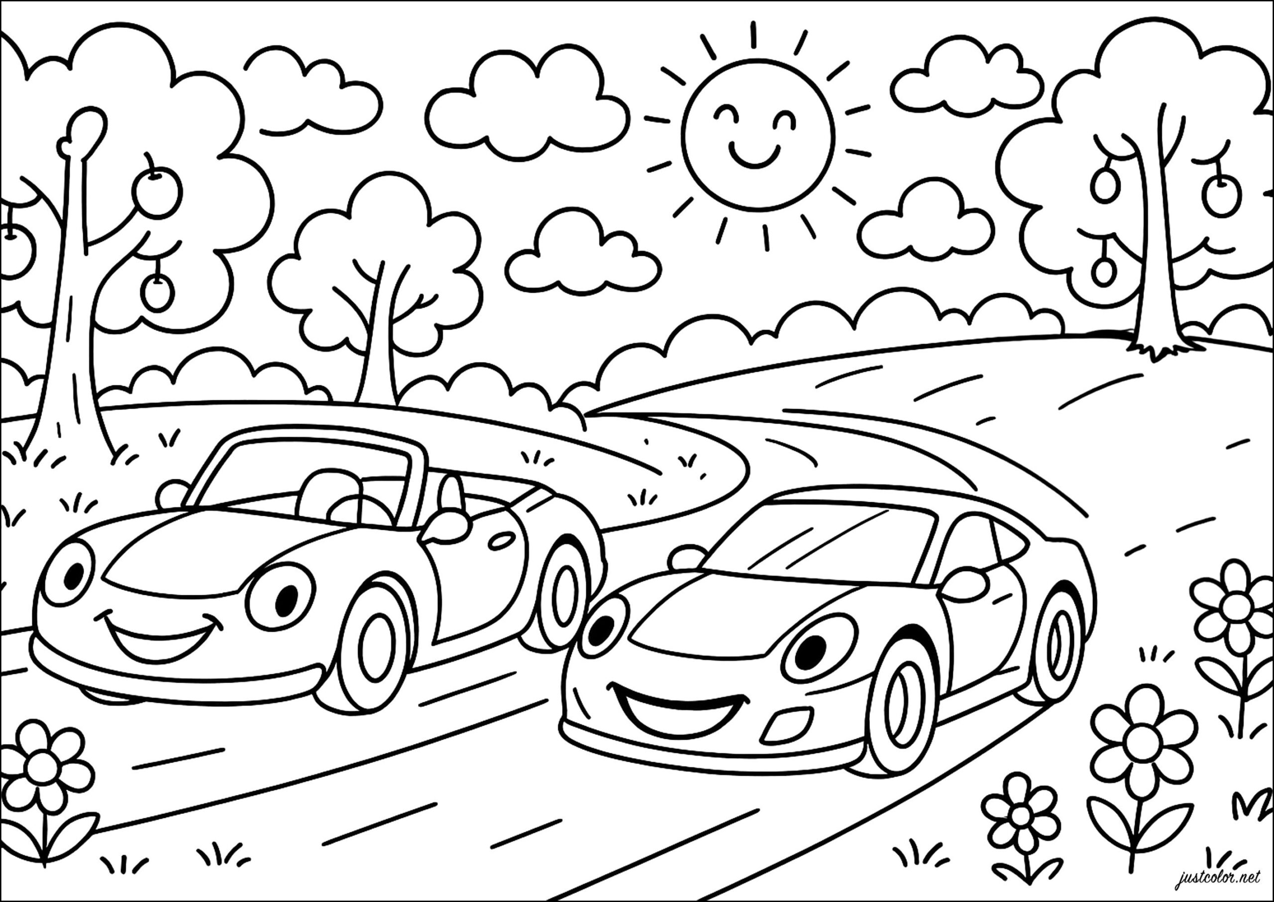 Car Racing In The Sun Car Coloring Pages For Kids Car Racing In The Sun Car Coloring Pages For Kids