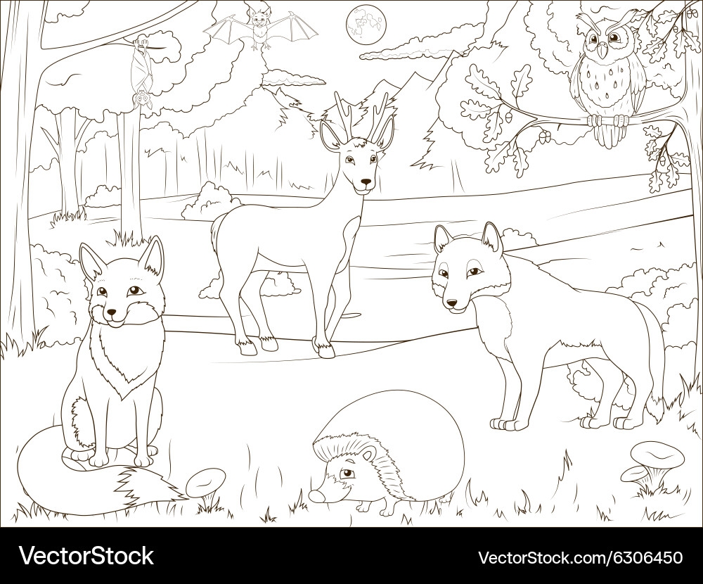 Cartoon Forest Animals Coloring Page Royalty Free Vector