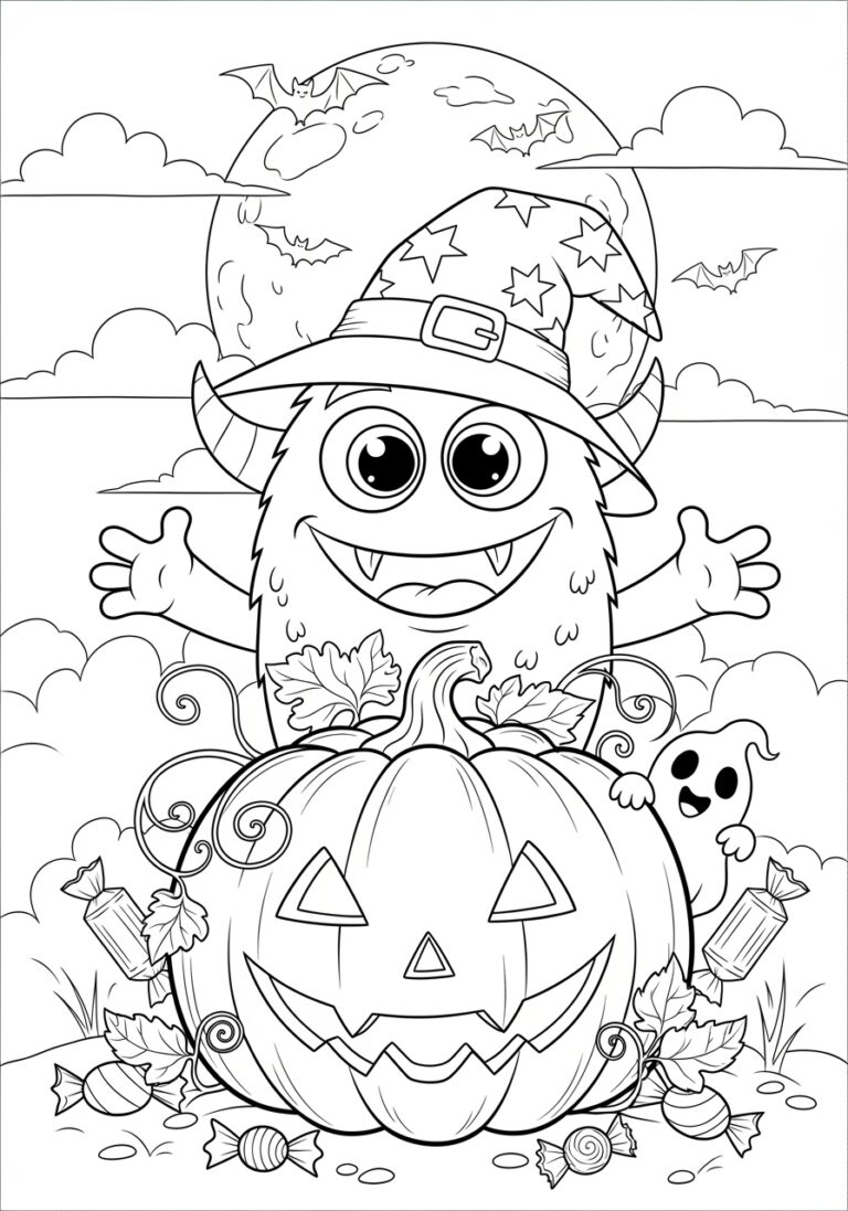 Cartoon Halloween Coloring Page Fun Festive Designs Cartoon Halloween Coloring Page Fun Festive Designs
