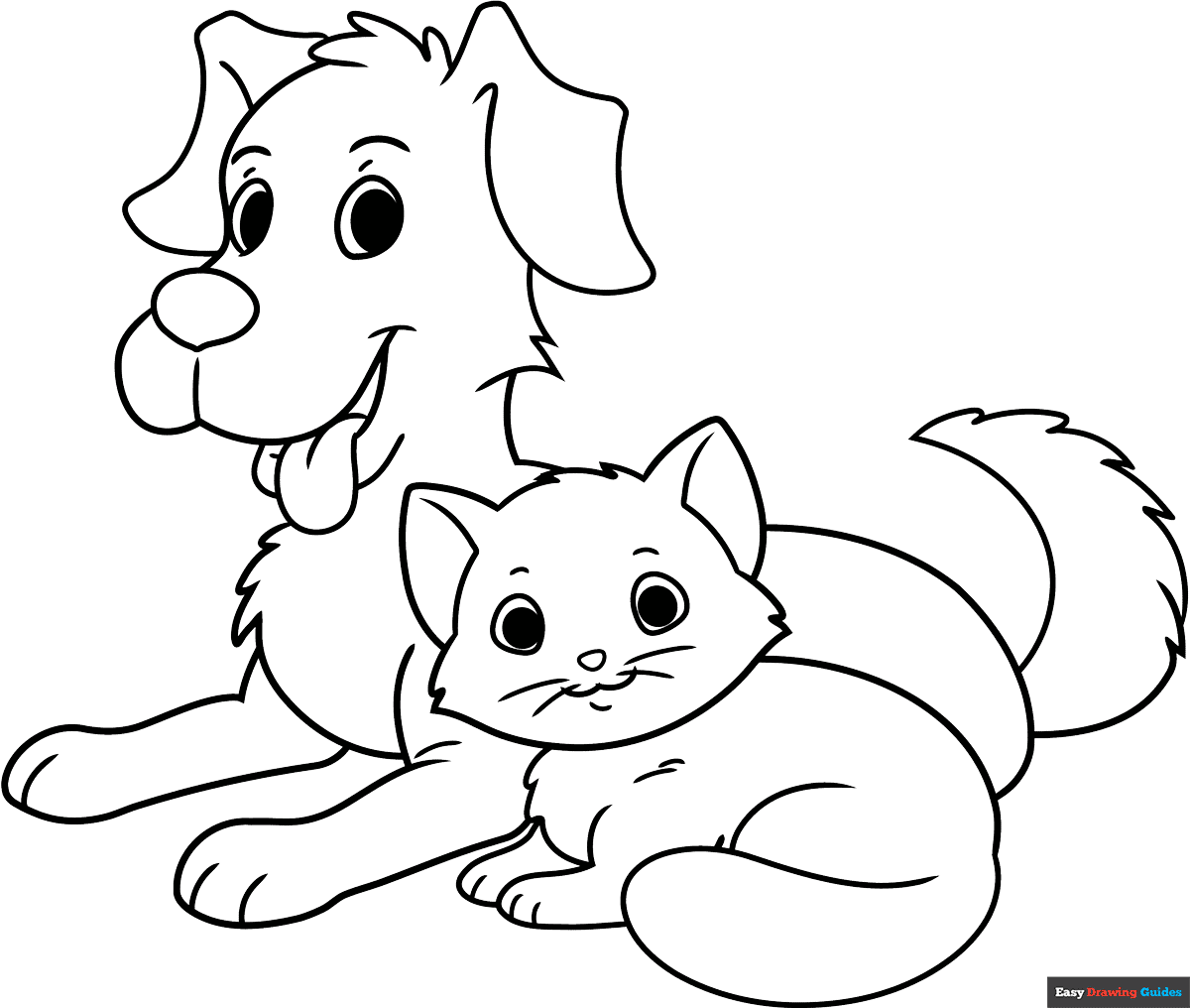 Cat And Dog Coloring Page Easy Drawing Guides
