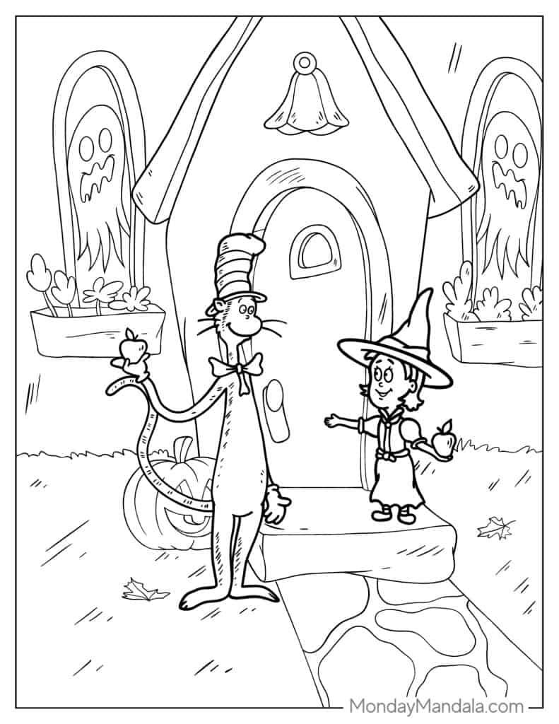 cat and the hat coloring page cat and the hat coloring page