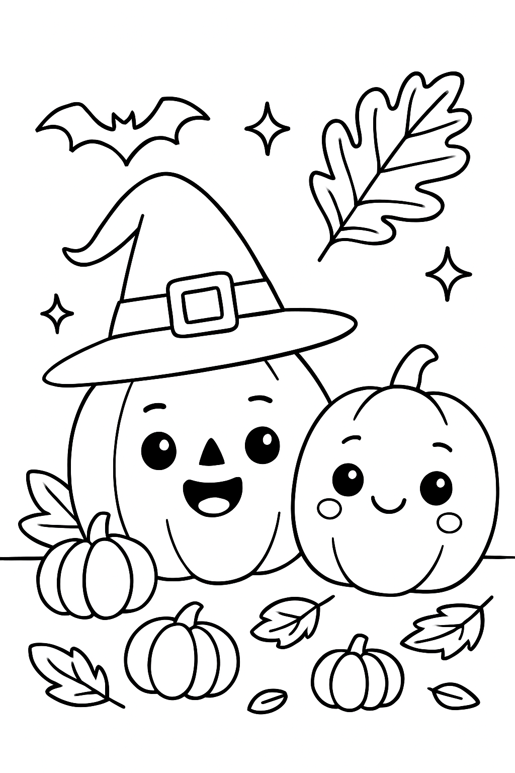Cheerful Cartoon Pumpkins And Halloween Friends Coloring Page Playground