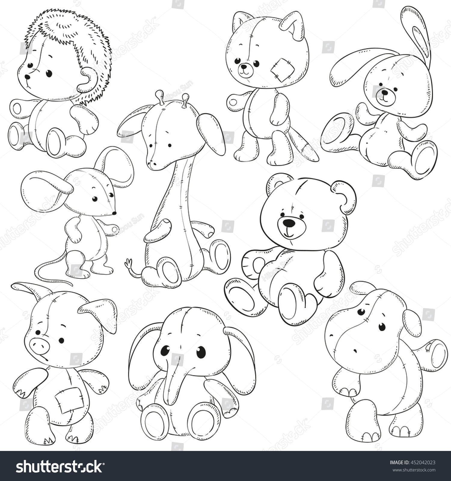 Collection Stuffed Animals Soft Toys Coloring Stock Vector Royalty Free 452042023 Shutterstock