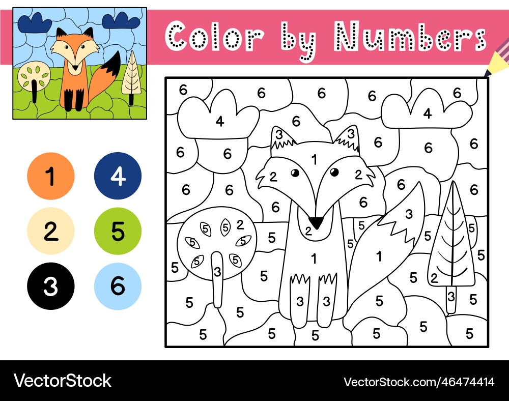 Color By Numbers Game For Kids Coloring Page Vector Image Color By Numbers Game For Kids Coloring Page Vector Image