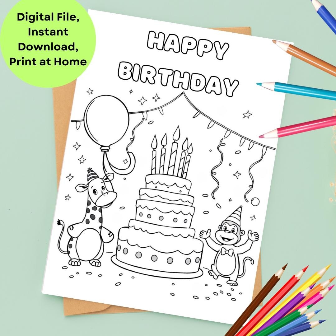 Colorable Birthday Card Animals Birthday Party Card Printable Coloring Card For Kids DIY Birthday Card Print And Color Design 5x7 Etsy Colorable Birthday Card Animals Birthday Party Card Printable Coloring Card For Kids DIY Birthday Card Print And Color Design 5x7 Etsy
