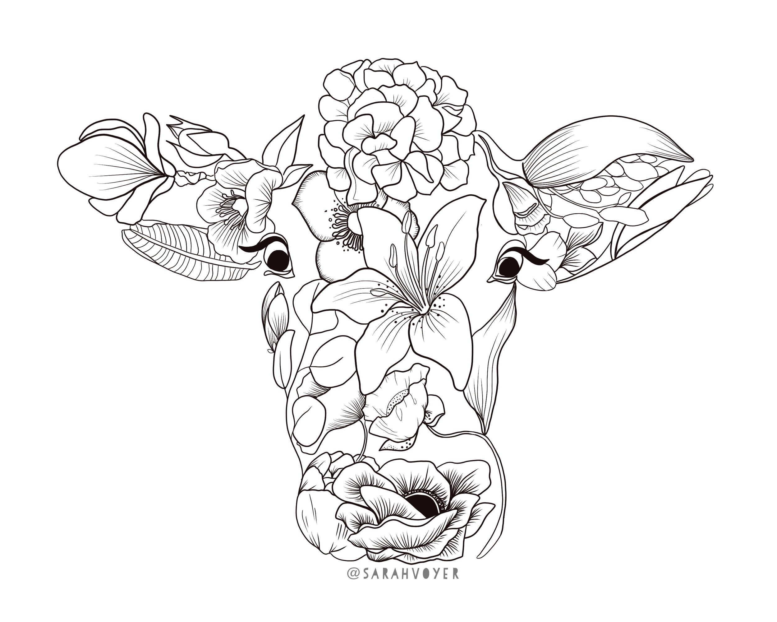 Coloring Book Flower Cow FREE Download Sarah Voyer Coloring Book Flower Cow FREE Download Sarah Voyer
