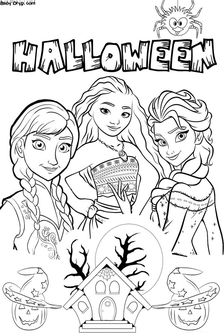 Coloring Page Disney Princess Halloween Card Coloring Halloween