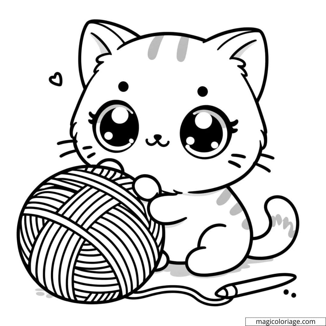 Coloring Page Of Kawaii Cat Playing With A Ball Of Wool To Print Coloring Page Of Kawaii Cat Playing With A Ball Of Wool To Print