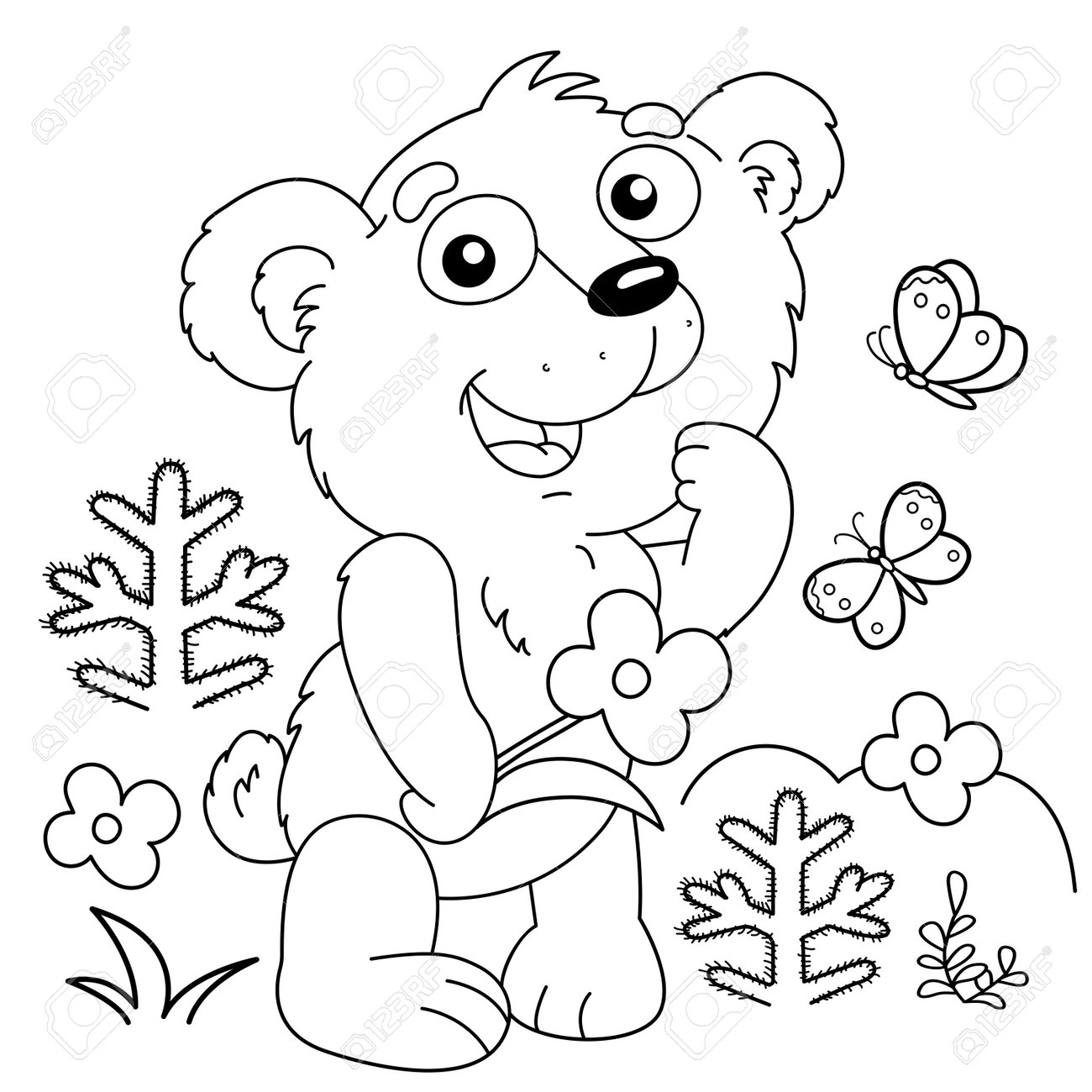 Coloring Page Outline Of Cartoon Little Bear With The Flower In Forest Coloring Book For Kids Royalty Free SVG Cliparts Vectors And Stock Illustration Image 168722346  Coloring Page Outline Of Cartoon Little Bear With The Flower In Forest Coloring Book For Kids Royalty Free SVG Cliparts Vectors And Stock Illustration Image 168722346
