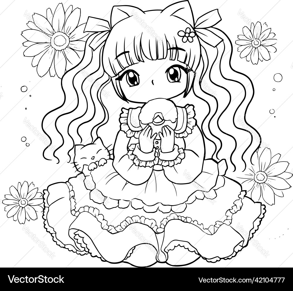 Coloring Page Princess Kawaii Style Cute Anime Vector Image Coloring Page Princess Kawaii Style Cute Anime Vector Image