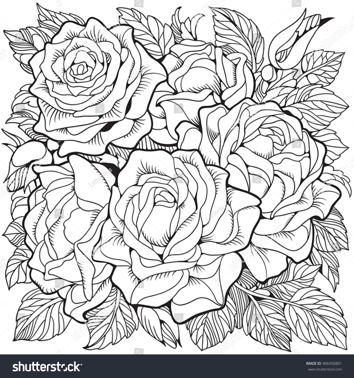 Coloring Page Roses Stock Vector Royalty Free 406456801 Shutterstock Coloring Page Roses Stock Vector Royalty Free 406456801 Shutterstock