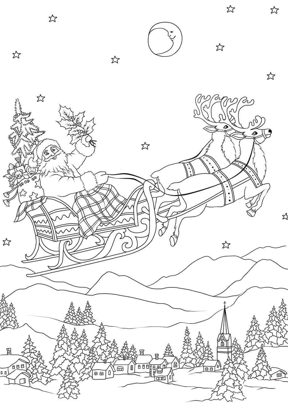 Coloring Page Santa In Sleigh Free Printables Img 31830