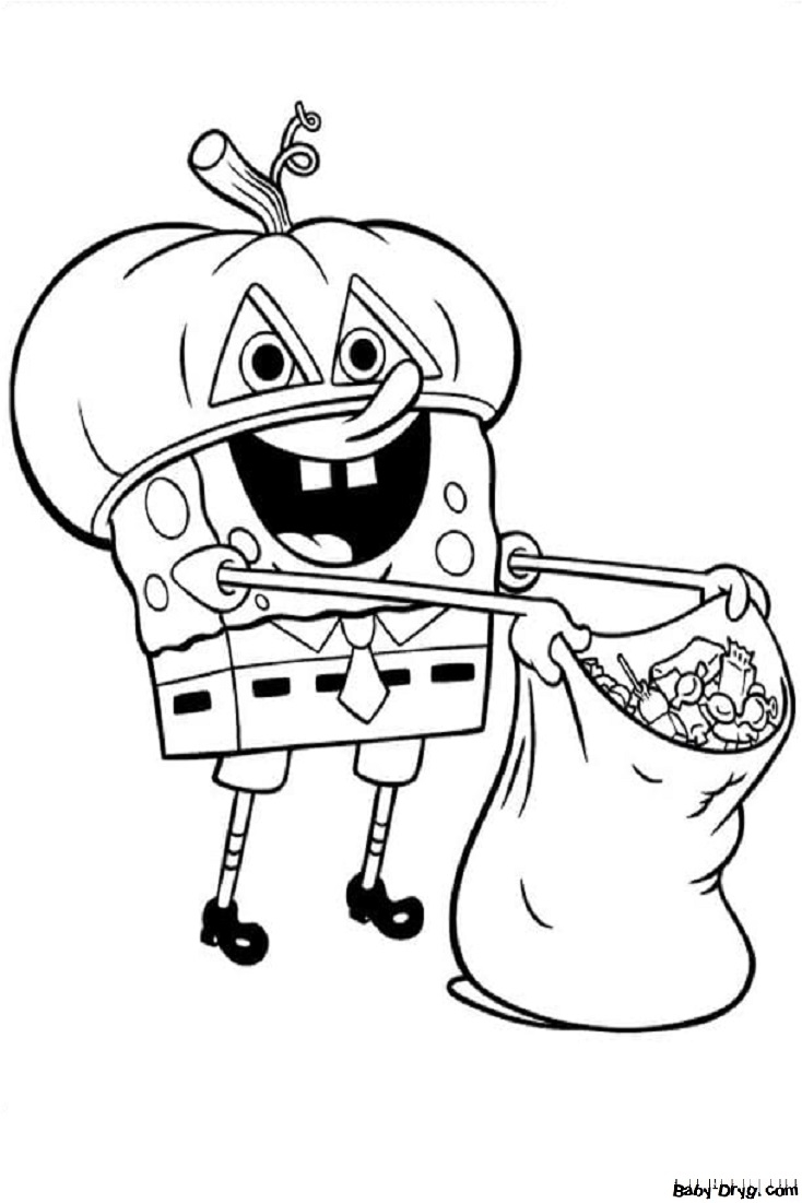 Coloring Page SpongeBob Wants To Get As Much Candy As Possible Coloring Halloween