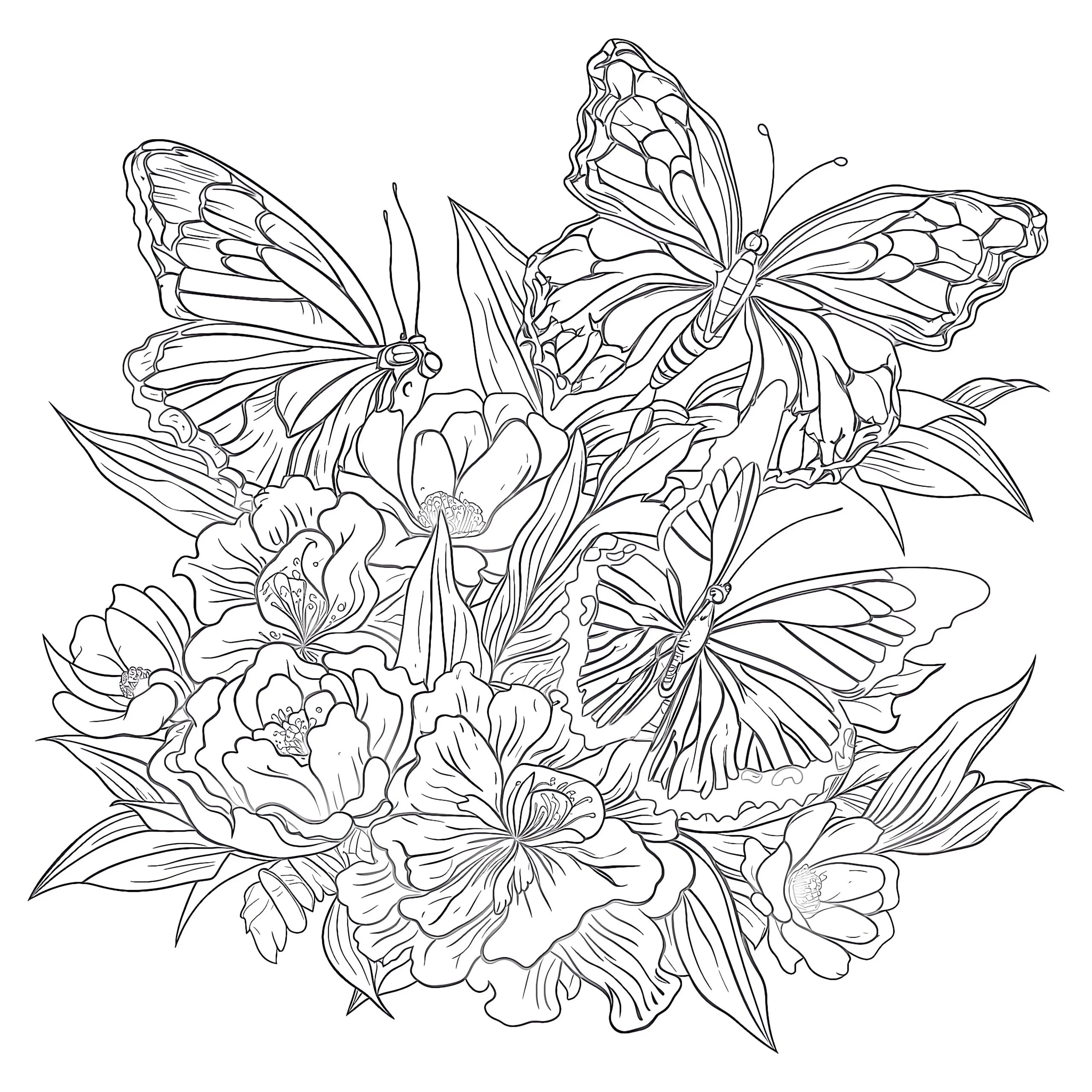 flowers with butterflies coloring pages