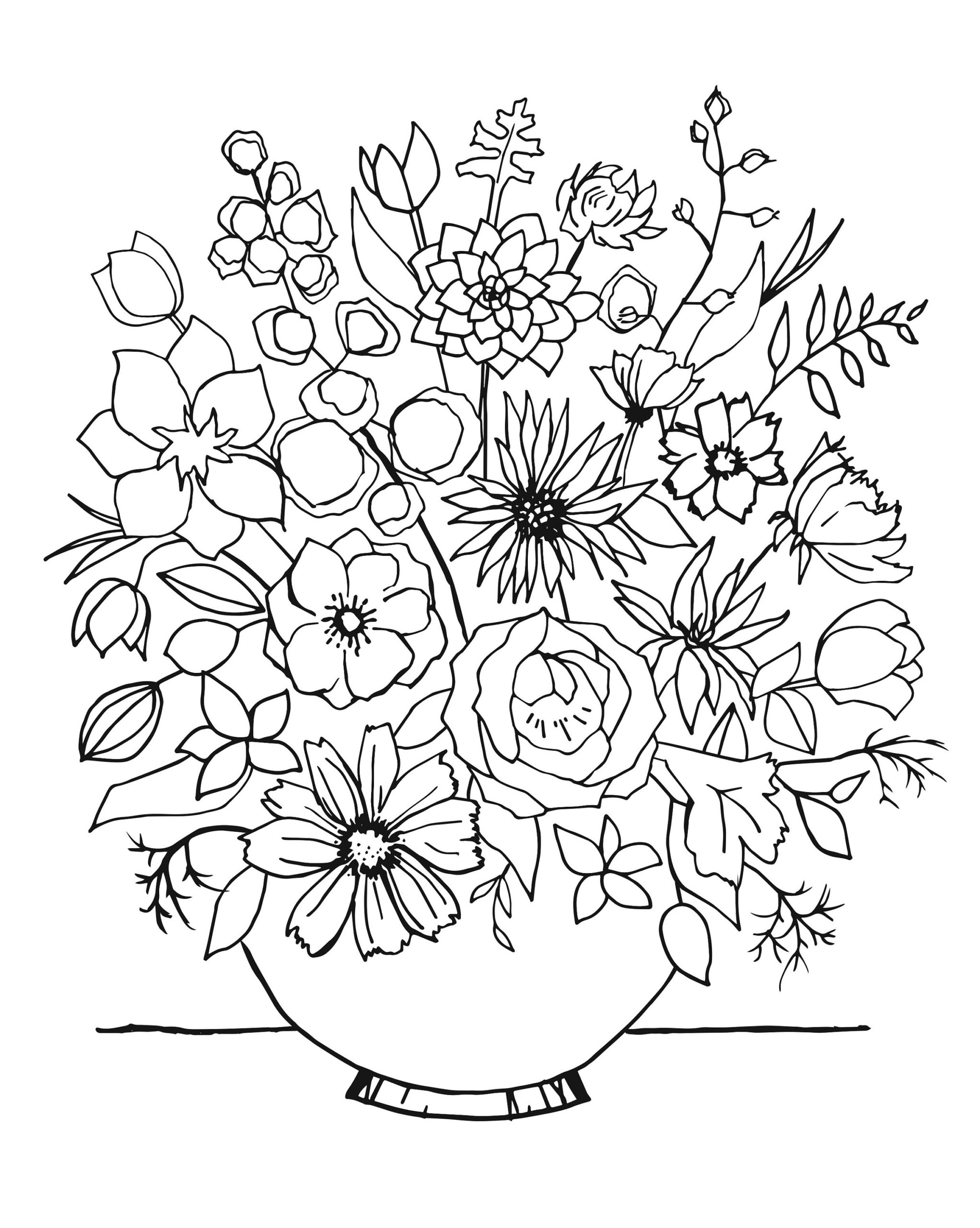 Cosmos Bouquet Coloring Page Etsy