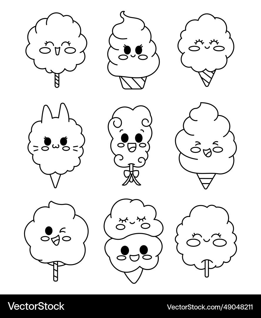 Cotton Candy Characters Coloring Page Sweet Vector Image Cotton Candy Characters Coloring Page Sweet Vector Image