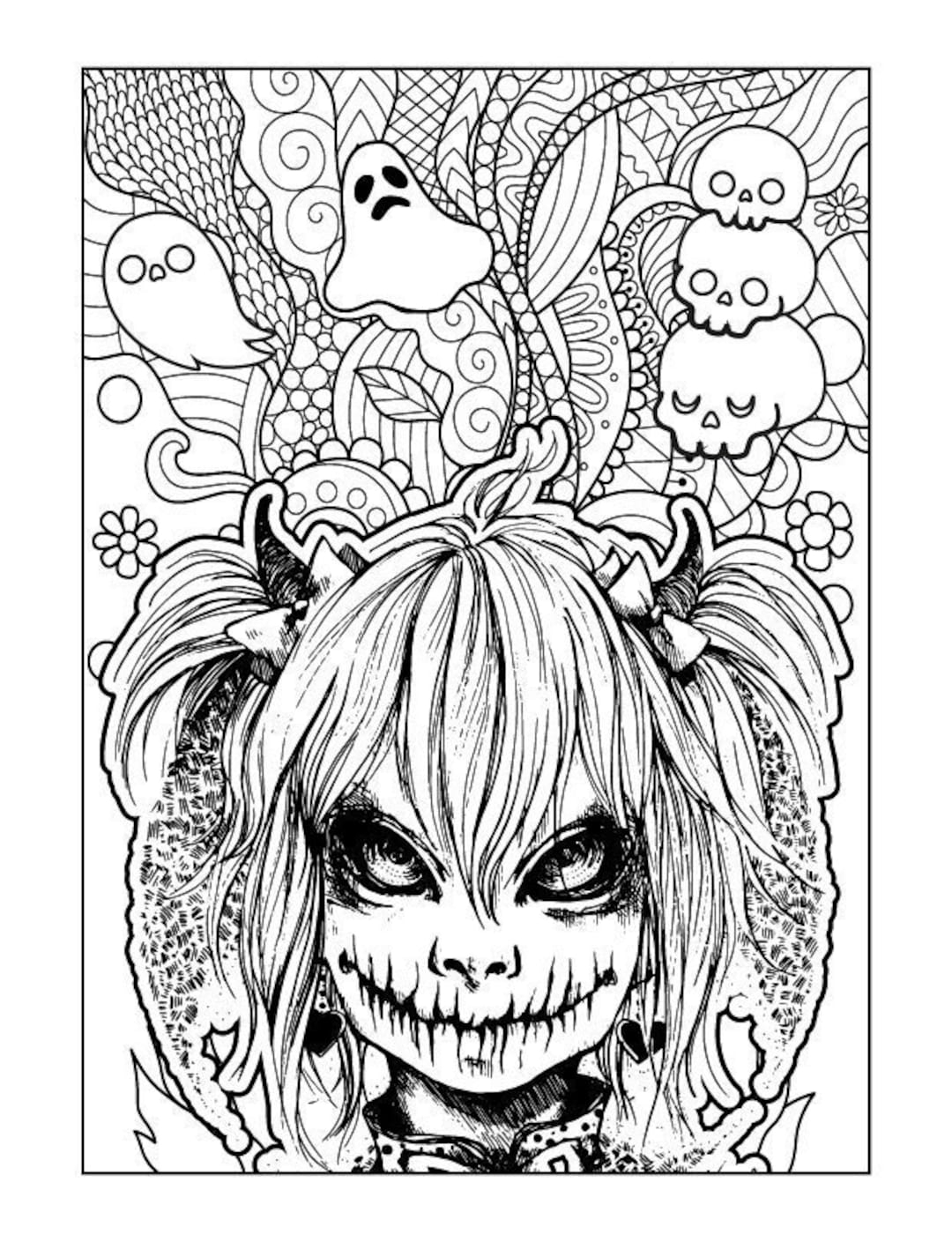 Creepy Halloween Coloring Pages For Adults Etsy Creepy Halloween Coloring Pages For Adults Etsy