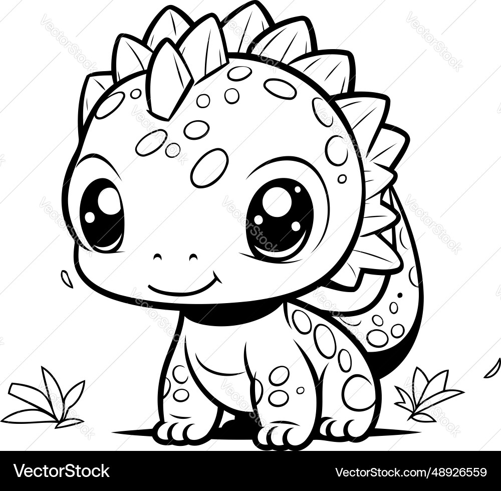 Cute Baby Dinosaur Coloring Page Isolated Vector Image Cute Baby Dinosaur Coloring Page Isolated Vector Image