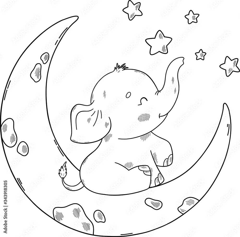 Cute Baby Elephant Coloring Book Page For Children Stock Vector Adobe Stock