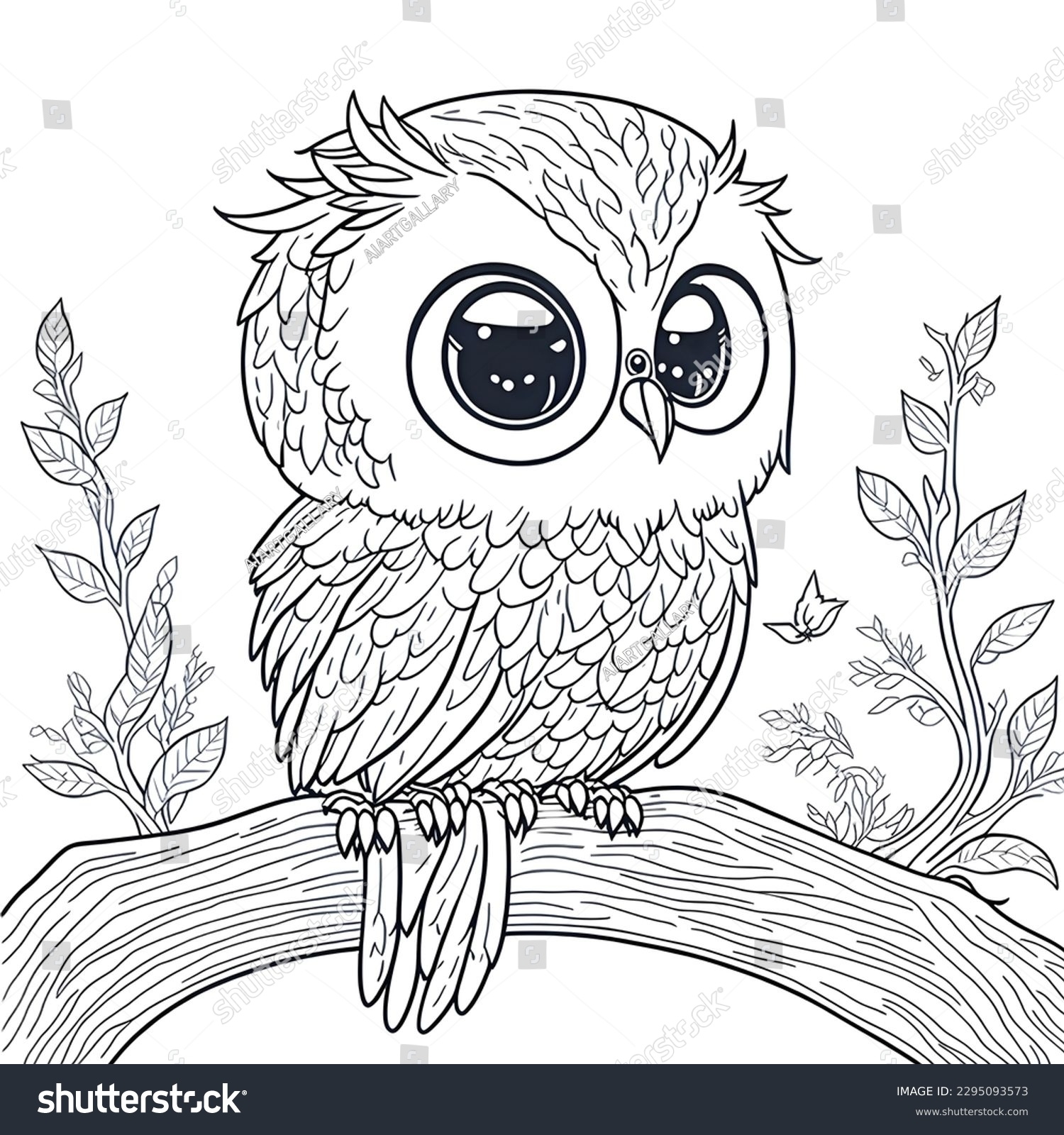 Cute Baby Owl Coloring Page White Stock Illustration 2295093573 Shutterstock