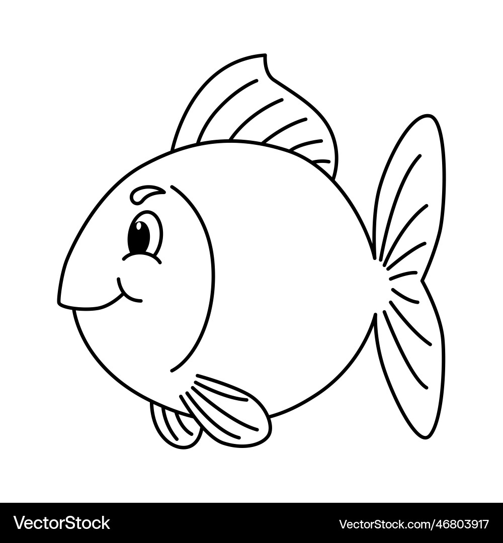 Cute Fish Cartoon Coloring Page For Kids Vector Image
