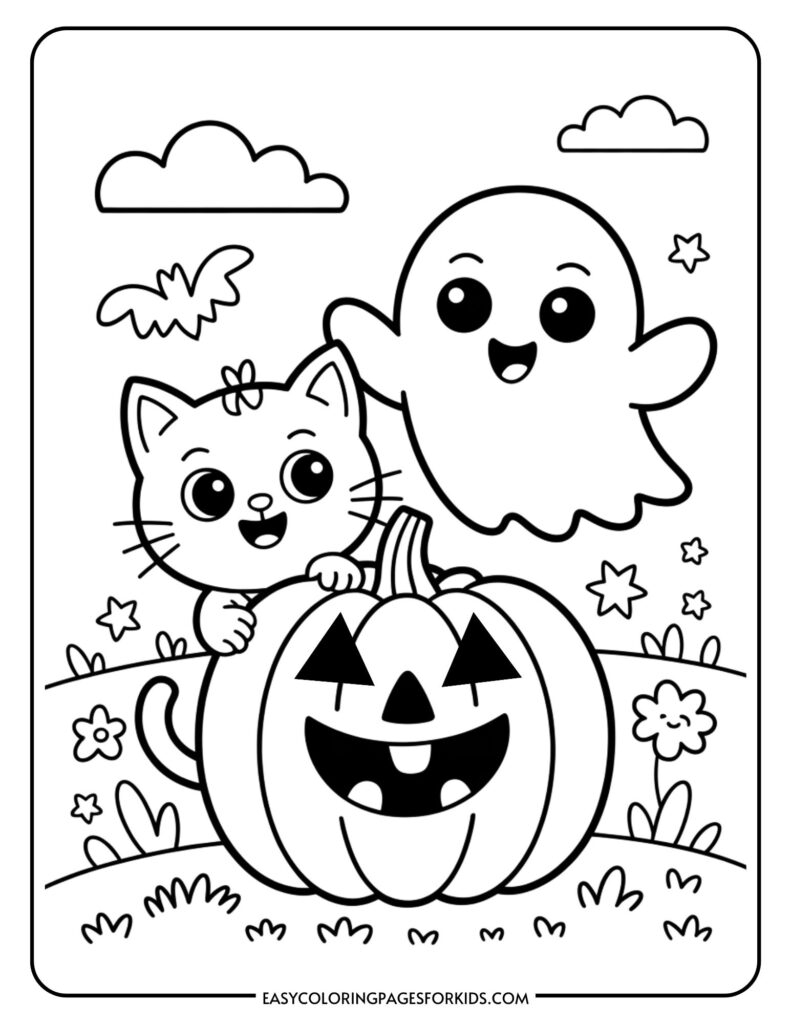 Cute Halloween Ghost Coloring Pages 6 PDF Pages Easy Coloring Pages For Kids