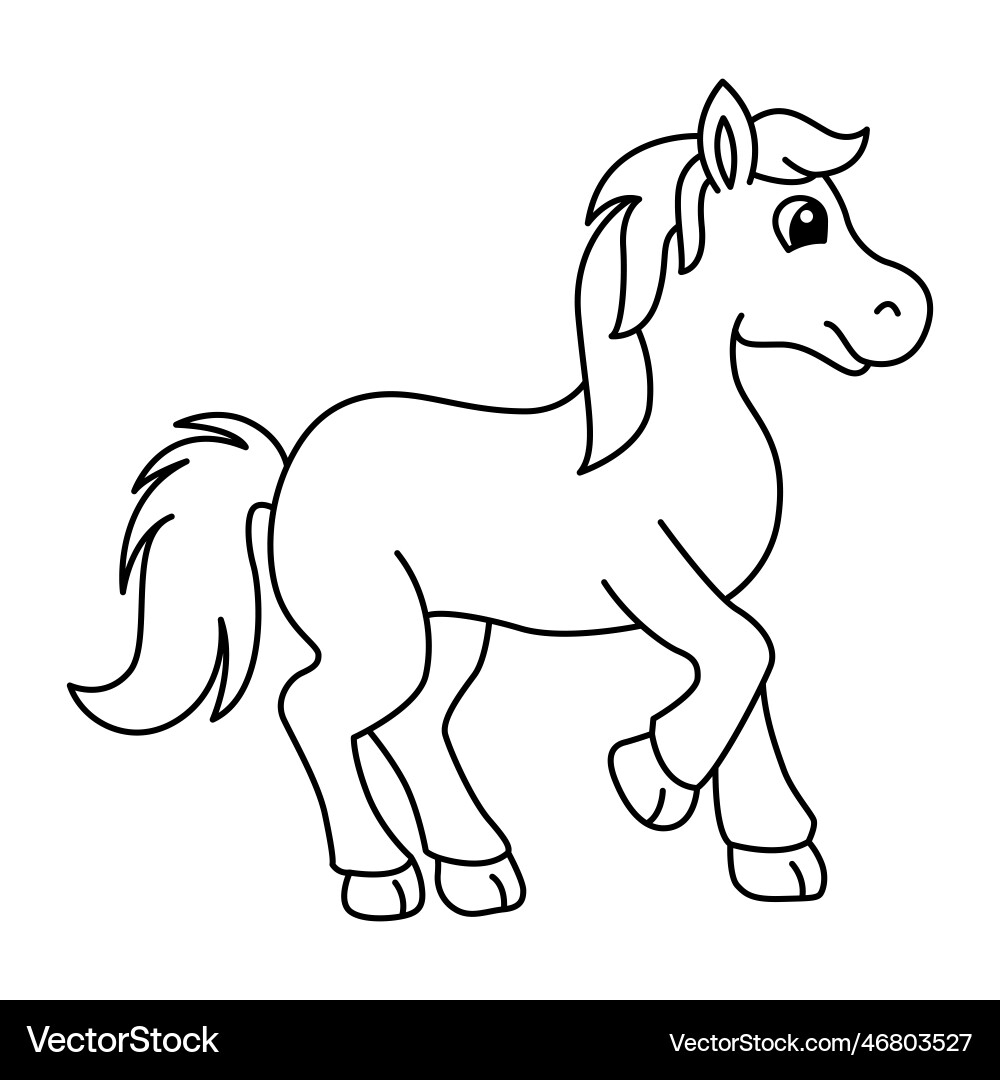 Cute Horse Cartoon Coloring Page For Kids Vector Image