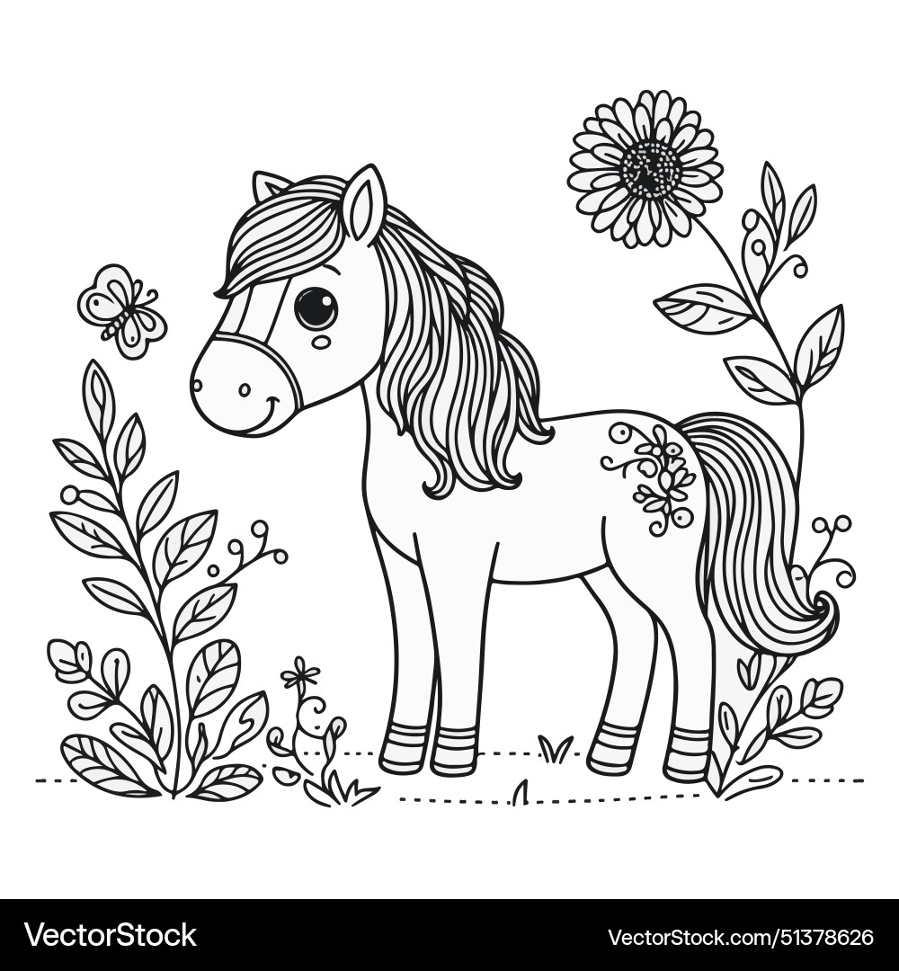 Cute Horse Coloring Book Kawaii Royalty Free Vector Image