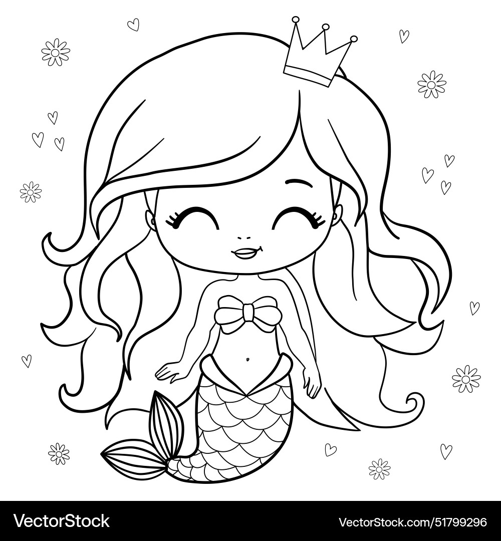 Cute Mermaid Coloring Page For Kids Royalty Free Vector