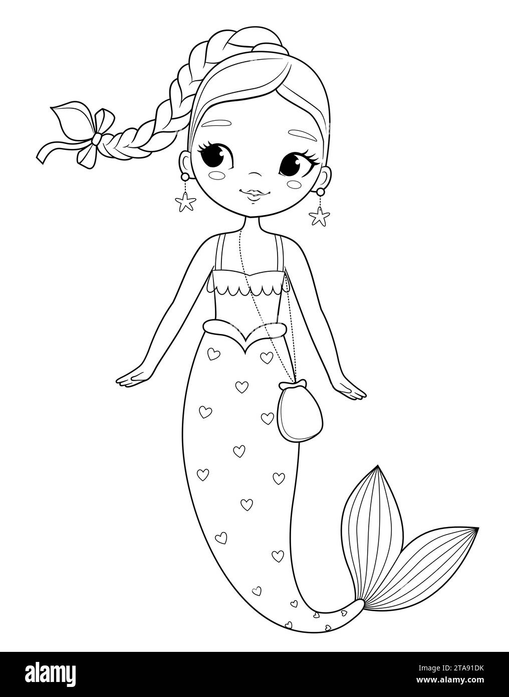 Cute Mermaid Girl Fashion Illustration Outline Coloring Page Illustration For Coloring Book Vector Outline Stock Vector Image Art Alamy