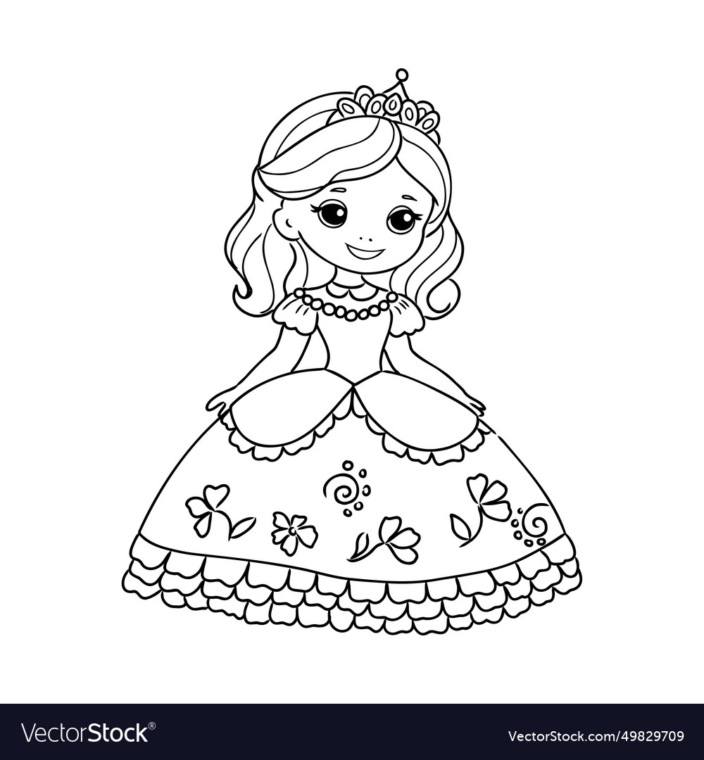 Cute Princess Coloring Page For Kids Royalty Free Vector Cute Princess Coloring Page For Kids Royalty Free Vector