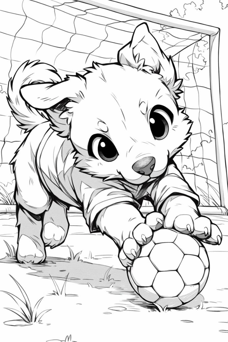 Cute Puppy Playing Soccer Coloring Page For Kids Cute Puppy Playing Soccer Coloring Page For Kids